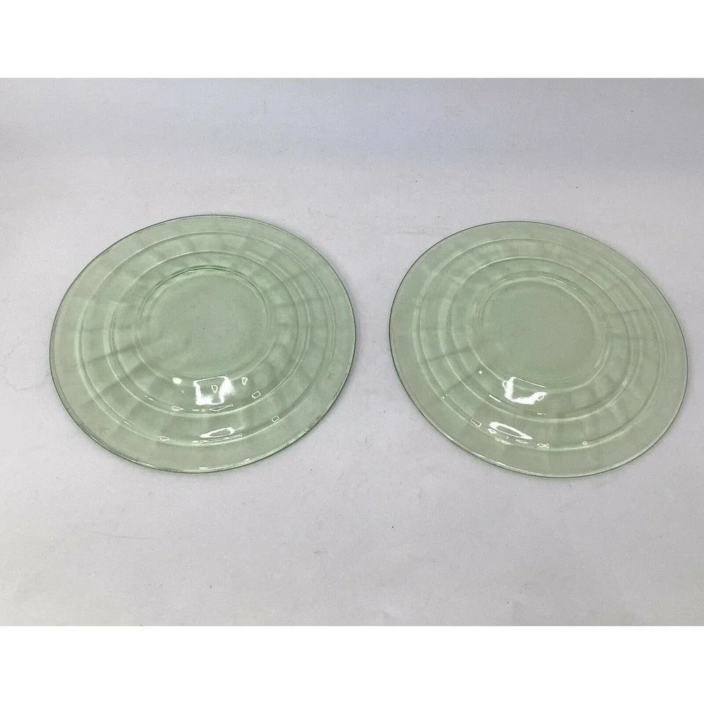 2 Vintage Green Block Optic Depression Glass Plates‎ 6